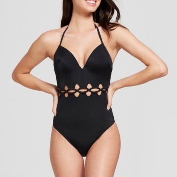 Shade & Shore Black Cutout One Piece Swimsuit - Picture 1 of 5